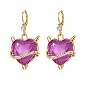 Betsey Johnson Light Purple Devil Heart Earrings | Gold Tone | NWT